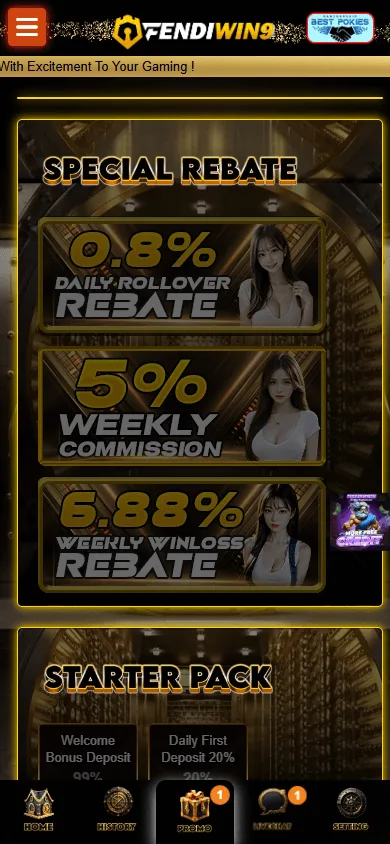 Fendiwin9 Casino promotions area on a mobile device